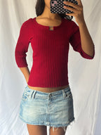 Vintage Red Buckle Knit Top