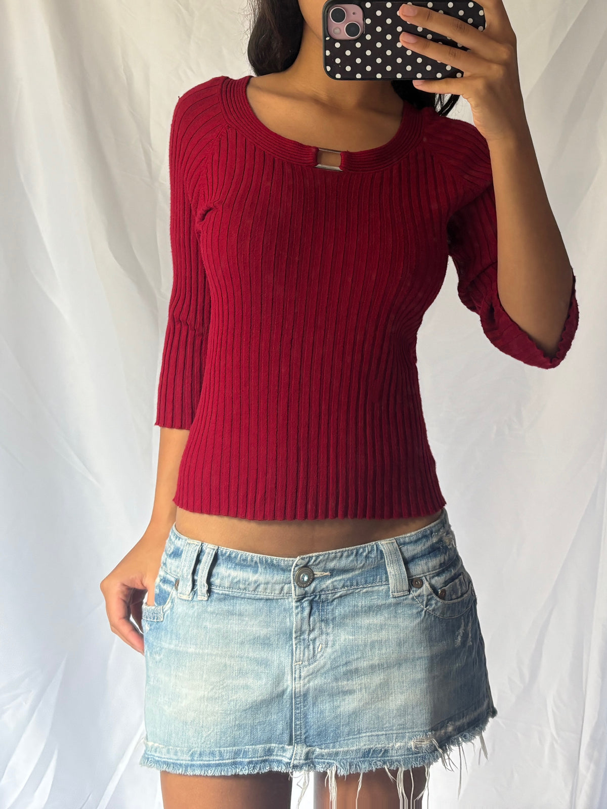 Vintage Red Buckle Knit Top