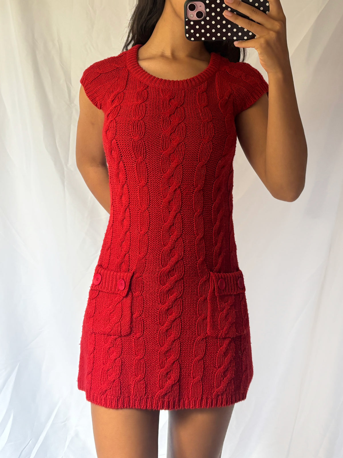 Vintage Red Cable Knit Mini Dress
