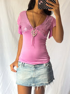 Vintage 2000's Sparkle V Neck Top