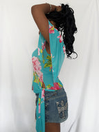 Vintage 00's Teal Floral Boatneck Top