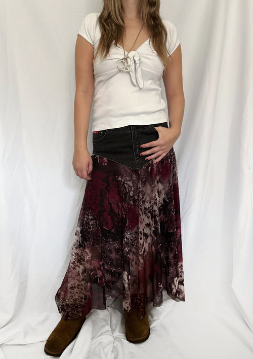 2000's Denim Fabric Mix Midi Skirt