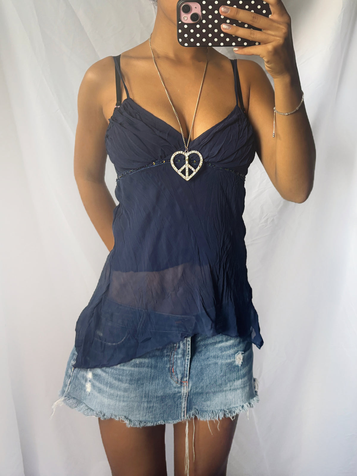 Vintage 00's Navy Bead Detail Cami