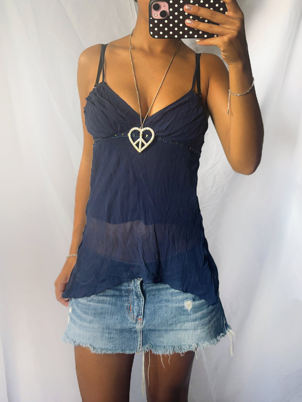 Vintage 00's Navy Bead Detail Cami