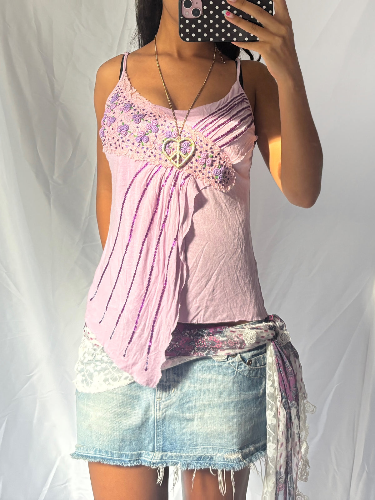 Vintage 2000s' Asymmetric Pink Sequin Cami