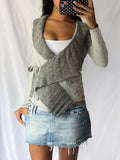 Vintage Grey Wrap Tie Beaded Cardigan
