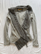 Vintage Grey Wrap Tie Beaded Cardigan