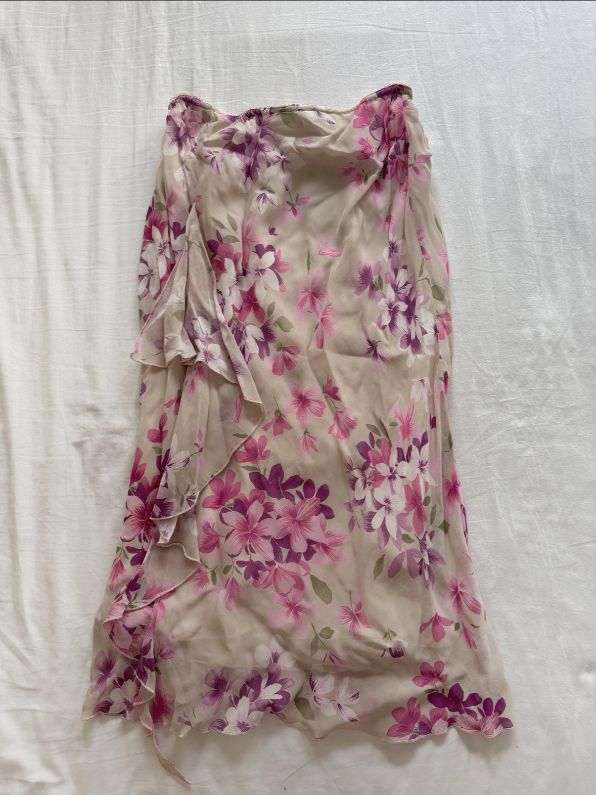 Vintage 00's Floral Ruffle Midi Skirt