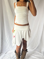 2000's Floral Rhinestone White Asymmetric Set
