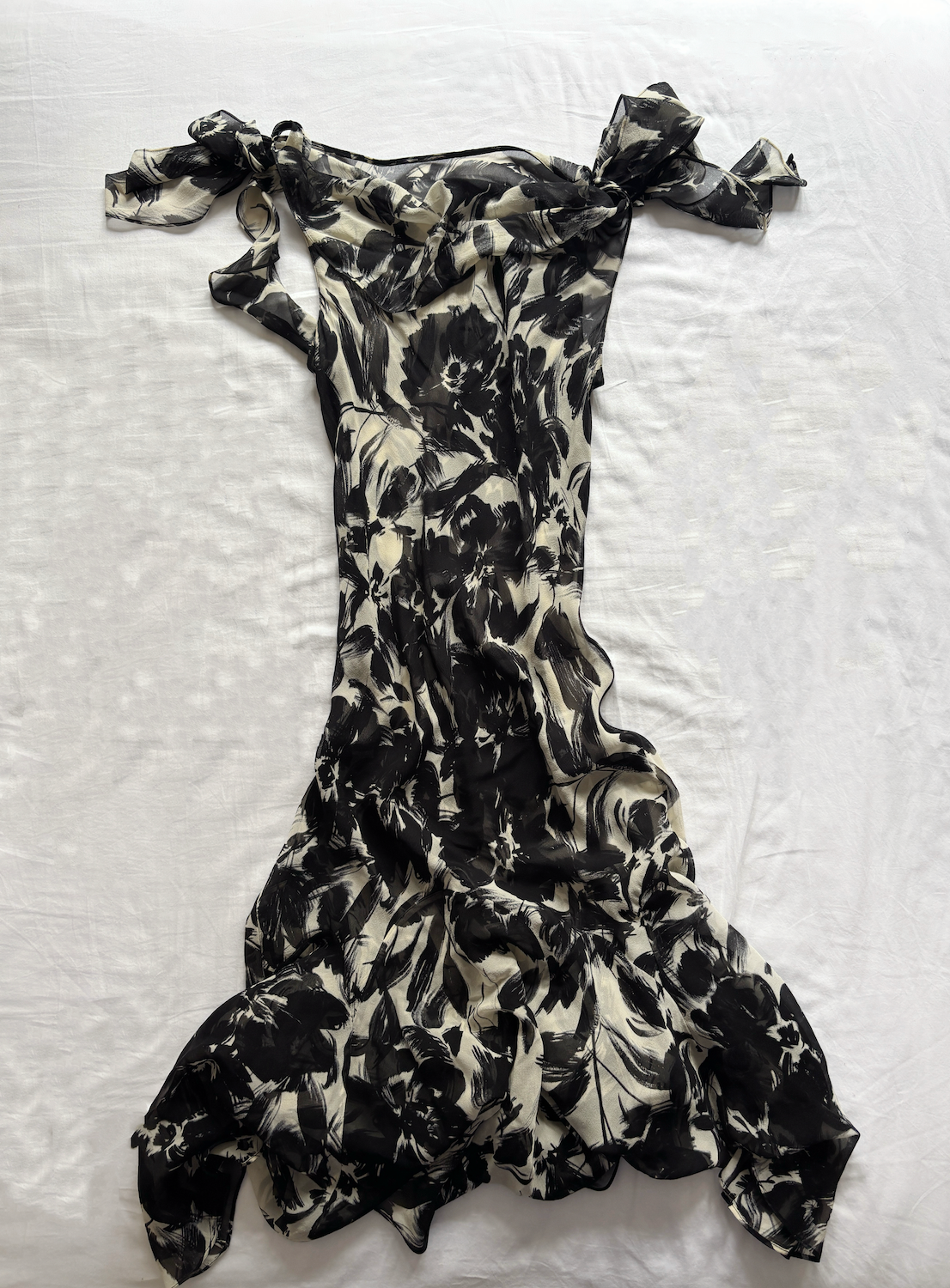 Vintage Long Silk Ruffle Dress
