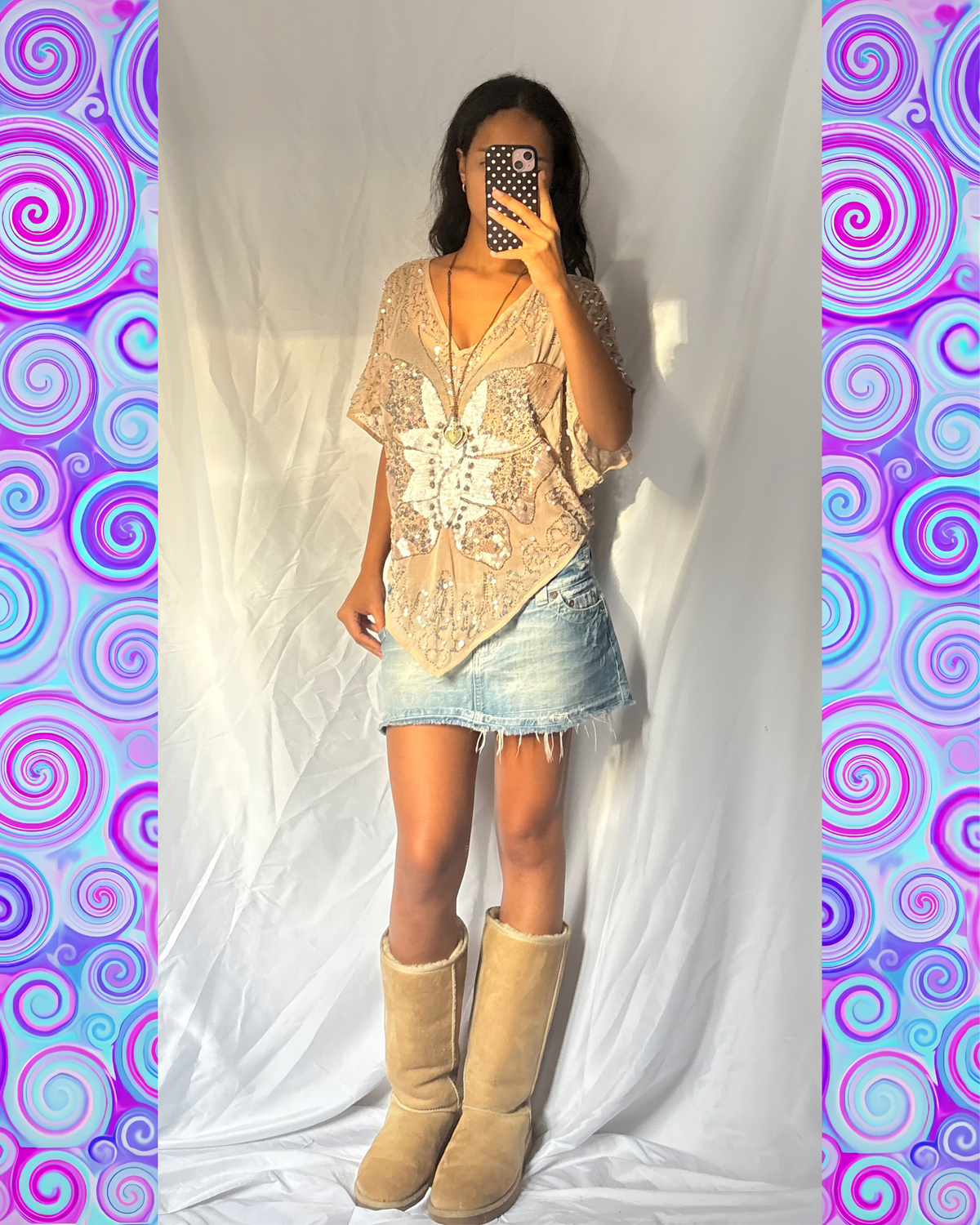 Vintage 00's Beaded Sequin Butterfly Top