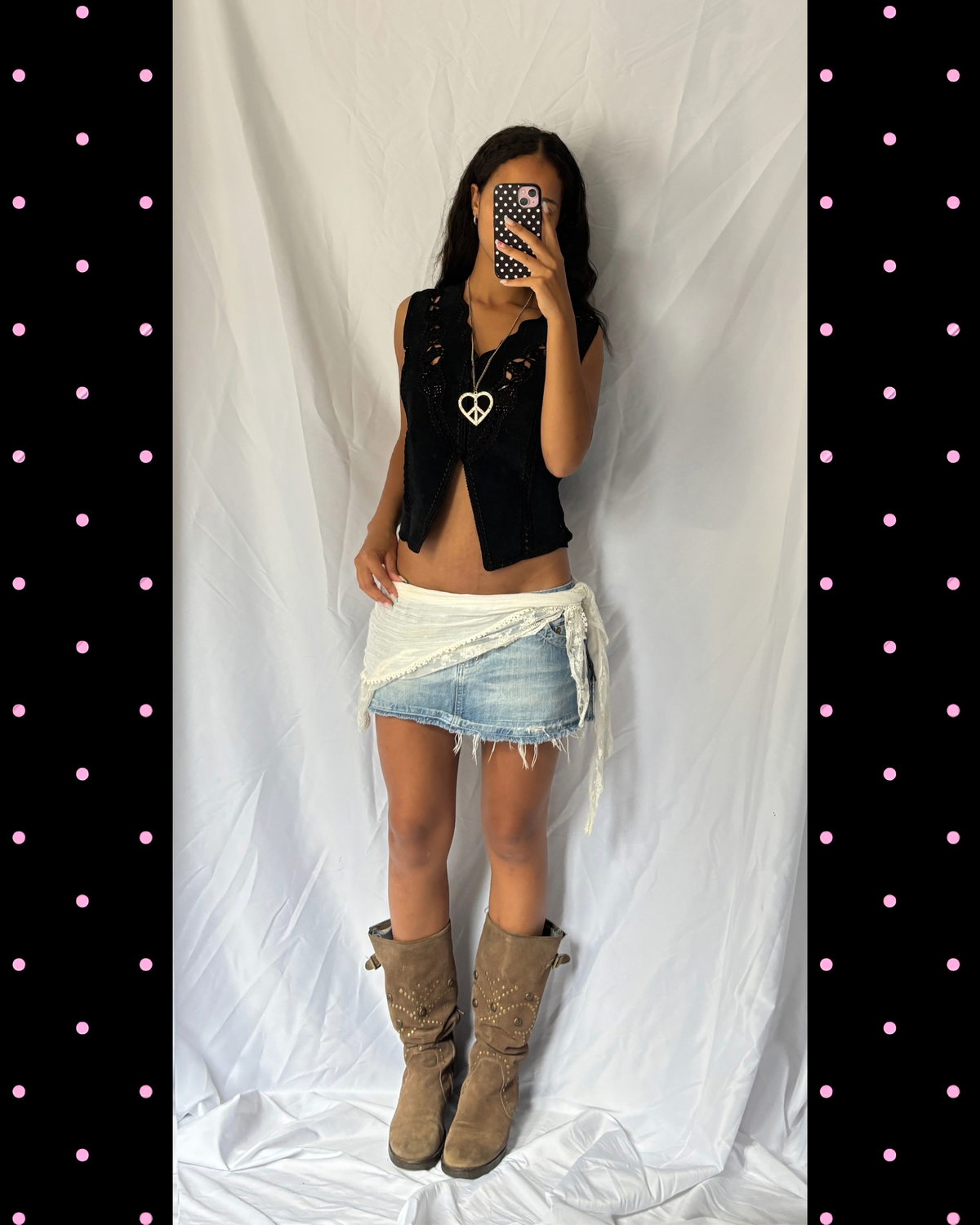 Vintage Suede Crochet Trim Vest