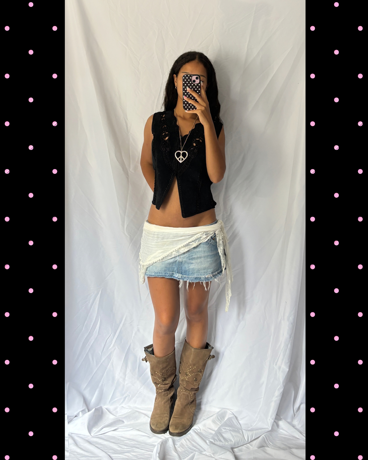 Vintage Suede Crochet Trim Vest