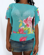 Vintage 00's Teal Floral Boatneck Top