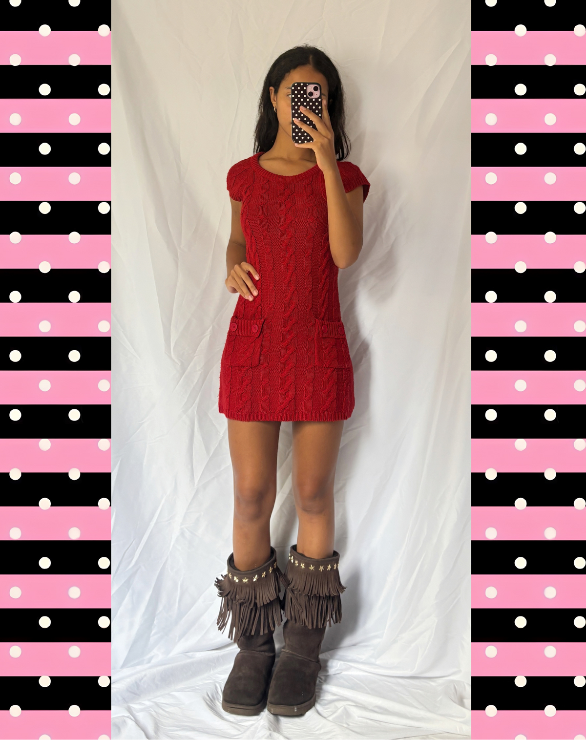 Vintage Red Cable Knit Mini Dress